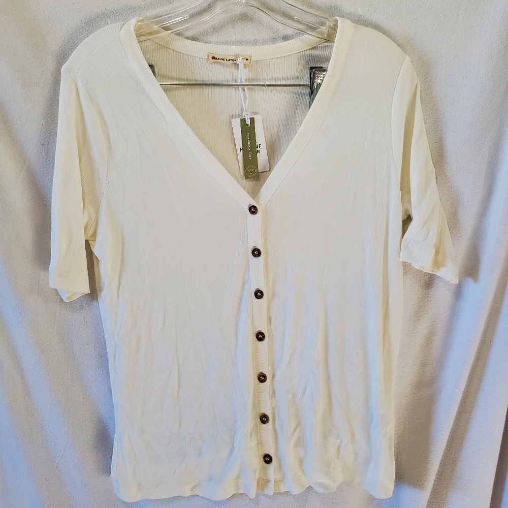 Marine Layer Lexi Rib Button Top M